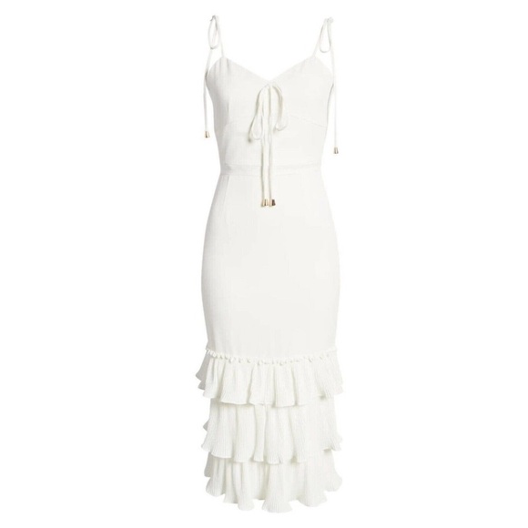 Elle Zeitoune - white tie strap midi ruffled kick-pleat party dress - Small - Picture 15 of 15